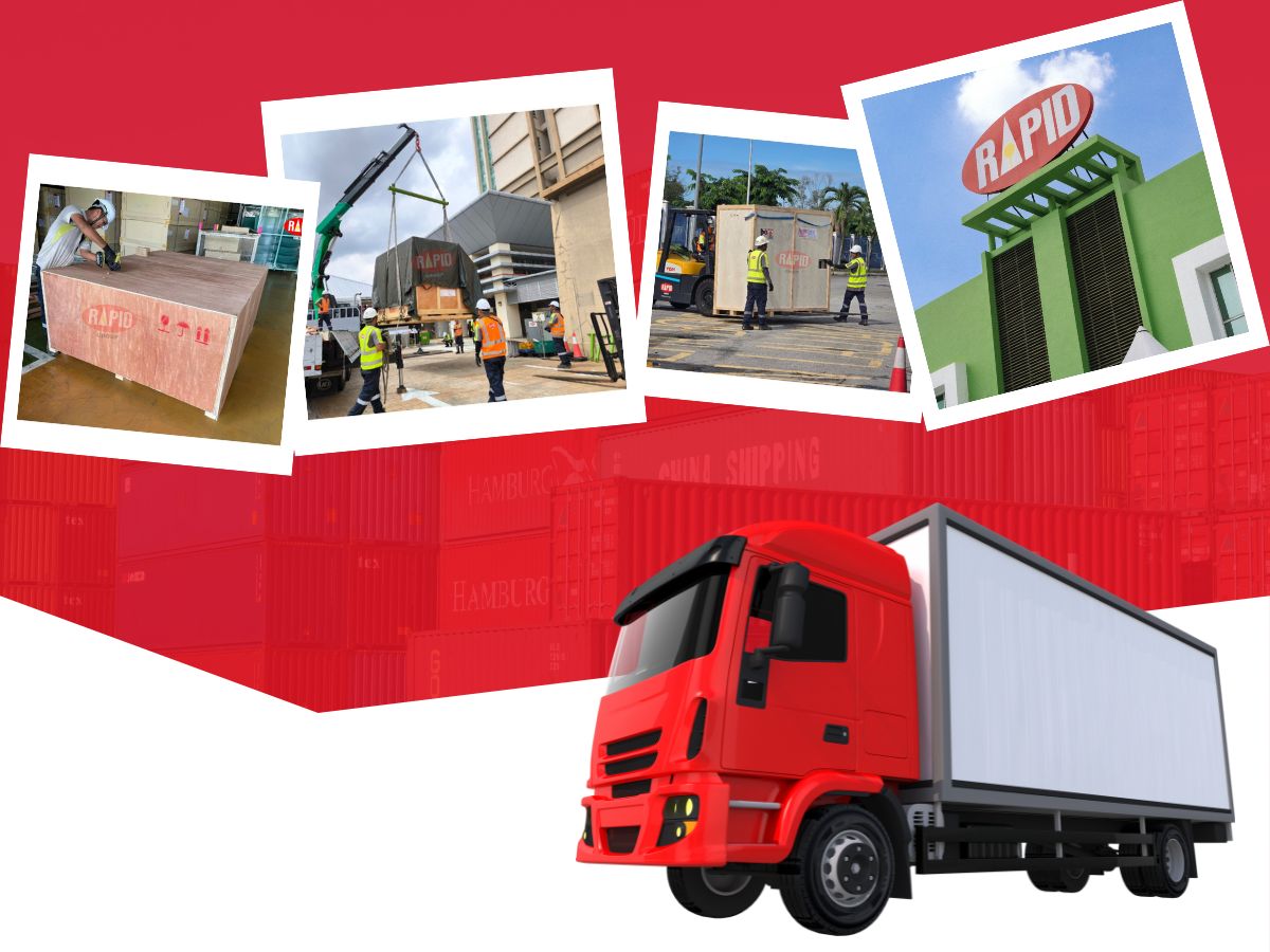 Rapid Group moving industrial machinery during a factory relocation in Malaysia